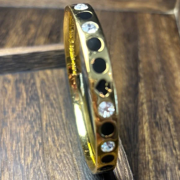 kate spade Gold Bangle with Black Enamel dots, ♠️ & Crystal Accents - Picture 7 of 8